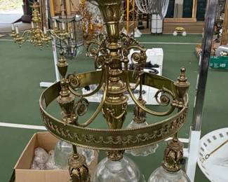 Antique brass Chandelier with Glass Shades