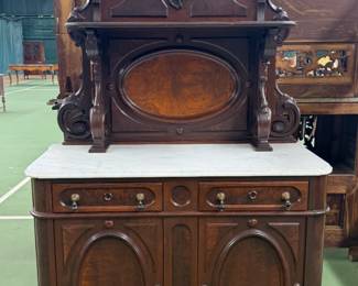 Antique Wooden Marble Top Sideboard / Buffet Cabinet