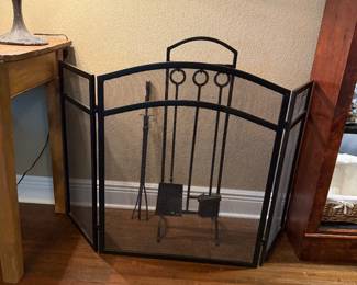 Fireplace panel screen and fireplace tools
