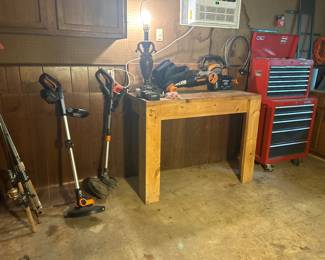 Weed eaters, Fishing Poles, Tool stackable and tools