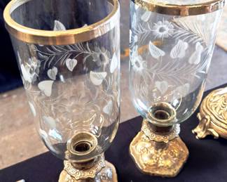 Hurricane Candle Holders Etched Glass