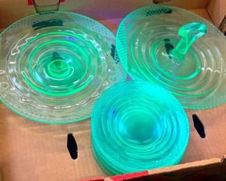 Vintage Anchor Hocking Uranium Glass Sandwich Tray Plates