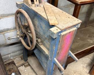 antique wooden hand-crank corn sheller