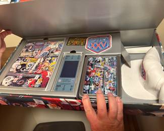Superbowl XXV Collectors box set with Program, Hat, Tin, Cards, Patch and Ticket