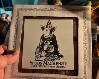  vintage 1980s Spuds MacKenzie carnival prize glass mirror