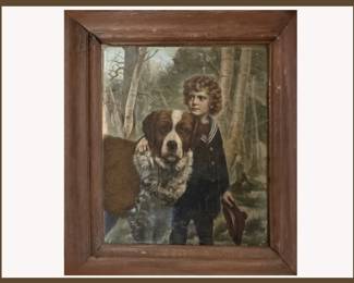 Sweet Old Litho of a Boy and his Dog