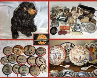 Vintage Wind Up Bear, Lots of Smalls, Vintage Buttons and Pretty Asian Plates 