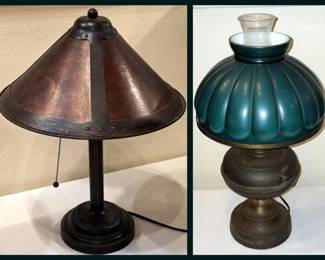 Arts and Crafts Style Lamp and Vintage electrified Oil Lamp