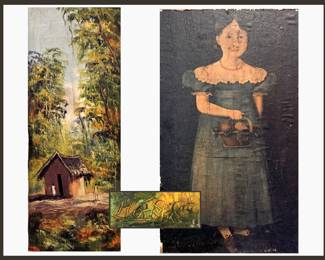 Signed Oil on Canvas and Very Old Picture of a Young Lady with Fruit 
