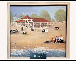 Really Cute Vintage Beach Painting Signed Ellen
