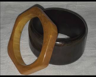 2 Bakelite Bangles; One Brown and One Butterscotch 