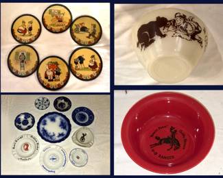 German Erlander Coaster Set, Fireking Davey Crocket Bowl, Flow Blue and More 