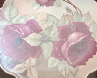 Antique hand-painted rose porcelain cabinet plate