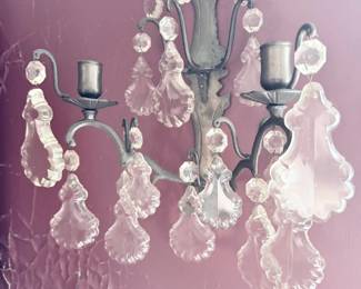 Antique crystal prism two-arm wall sconce