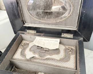 Antique wood lap desk writing box with mirror