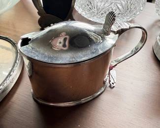 Antique copper and silverplate lidded mustard pot