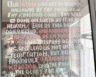 Antique framed Lord's Prayer cross-stitch sampler