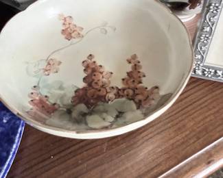Antique hand-painted floral porcelain serving bowl
