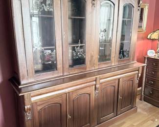Large antique glass-front breakfront china cabinet bookcase