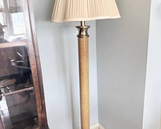 Vintage brass and wood floor lamp with pleated shade