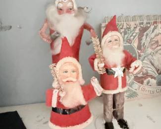 Vintage spun cotton and chenille Santa Claus figures