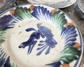 Talavera style hand-painted pottery charger with bird