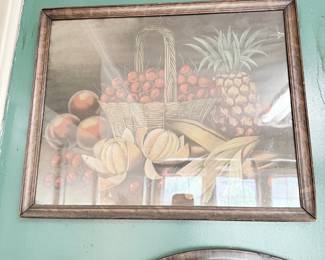 Framed fruit still life painting in silver gilt frame