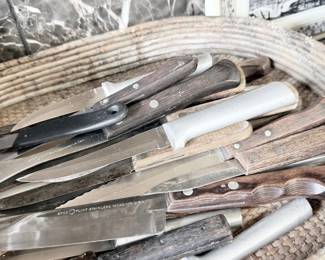 Vintage kitchen knives and carving set, assorted