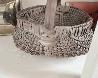 Antique woven splint buttocks egg basket, second view