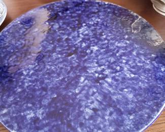 Antique flow blue spatterware charger plate