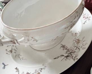 Antique floral porcelain vegetable bowl and platter