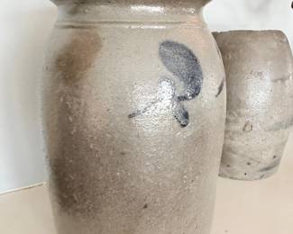 Antique cobalt decorated salt glaze stoneware crock