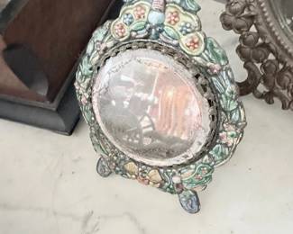 Antique enameled floral frame vanity mirror
