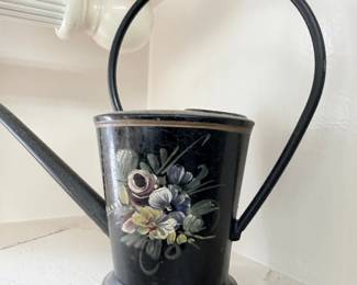 Vintage hand-painted black tole watering can with roses