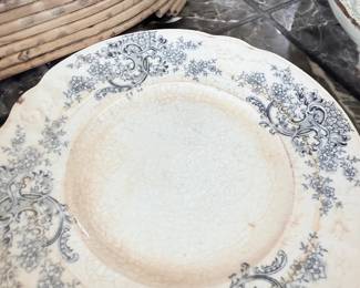 Antique blue transferware ironstone platter, floral border