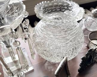 American brilliant cut glass rose bowl and crystal