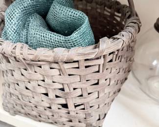 Antique woven splint gathering basket with handle