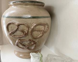 Vintage studio art pottery vase with applied coil decoration