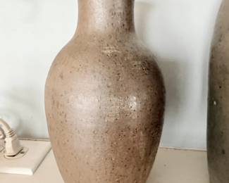 Antique stoneware pottery vase with tan glaze