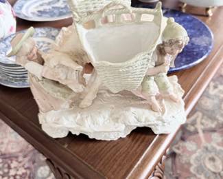 Antique bisque porcelain figural basket centerpiece