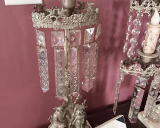 Victorian figural girandole candlestick with crystal prisms
