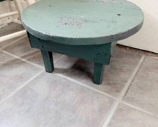 Antique primitive green painted wood milking stool