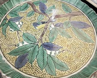 Antique majolica leaf and berry pattern platter