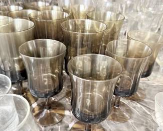 Vintage smoke glass water goblets, set of eight