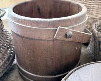Antique wood stave bucket with iron bands