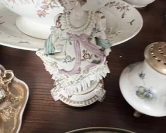 Antique porcelain lace figurine, lady in dress