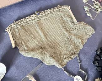 Antique sterling silver mesh purse and jewelry