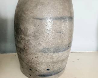 Antique salt glaze stoneware jug with cobalt banding