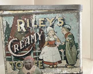 Antique Riley's Creamy Toffee lithographed tin, Dutch scene