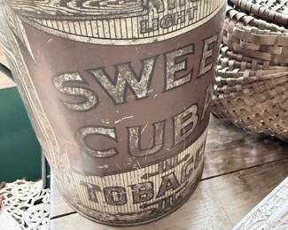 Antique Sweet Cuba Tobacco advertising tin canister